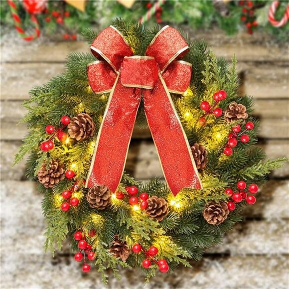 Christmas Wreath 16 inches , with Metal Hanger, Pre-Lit Artificial Christmas - Picture 6 of 7